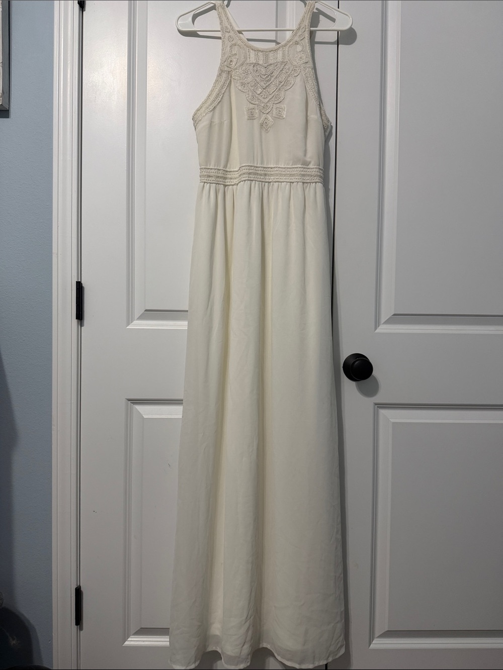 Ivory Halter Maxi Dress with Embroidered Bodice